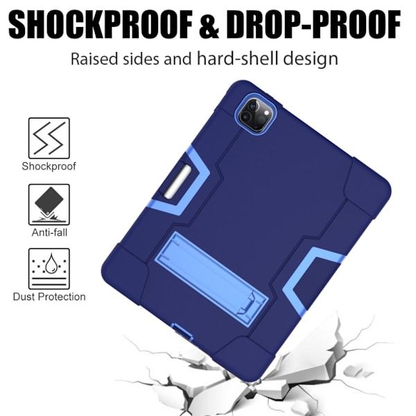 iPad Pro 12.9 (2020/2021) - Shockproof Skal Med Kickstand - Mörk Blå/Blå Mörk Blå/Blå