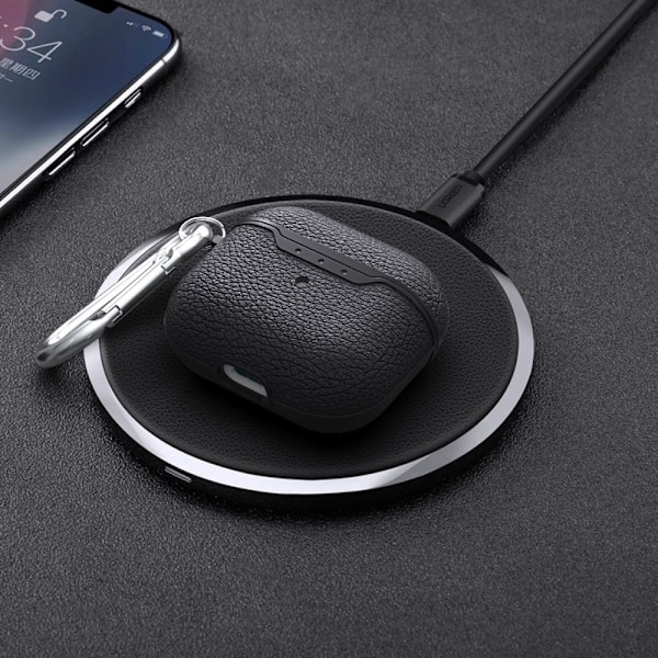 AirPods 3 Skal TPU Litchi Textur Karbinhake Blå