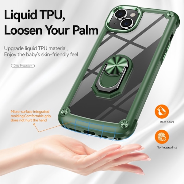 iPhone 15 Plus Skal Ring Shockproof Hybrid Grön