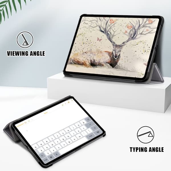 iPad Air 2026-2020 Fodral Tri-Fold Litchi Grå Grey Grå