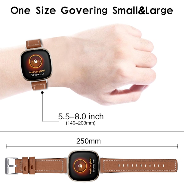 Äkta Läder Armband Versa 3/Fitbit Sense - Brun Brown Brun