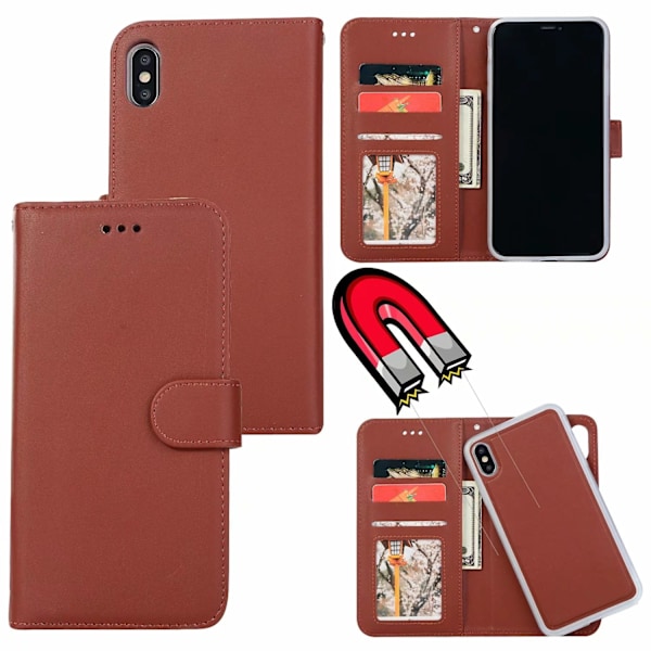 iPhone Xs Max - Plånboksfodral / Magnet Skal 2in1 - Brun Brown Brun