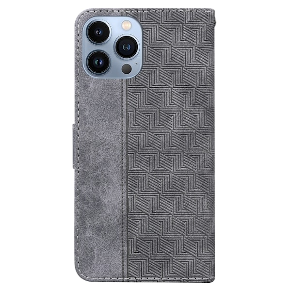 iPhone 14 Pro Max Fodral Geometrisk Läder Grå
