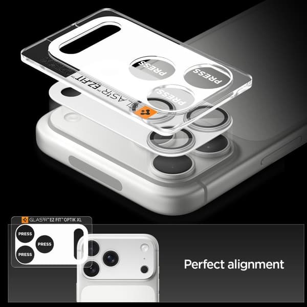 Spigen iPhone 17 Pro Max Linsskydd Optik Pro GLAS.tR "Ez Fit" Silver