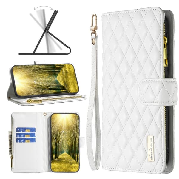 BINFEN iPhone 16 Plus Fodral Diamond Multifunktionell Vit