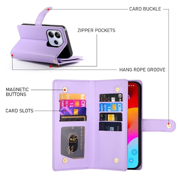 Xiaomi Redmi Note 14 4G Fodral Multifunktionell Lila
