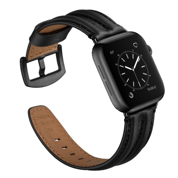 Äkta Läder Armband Apple Watch 42/44/45/49 mm Svart Black Svart