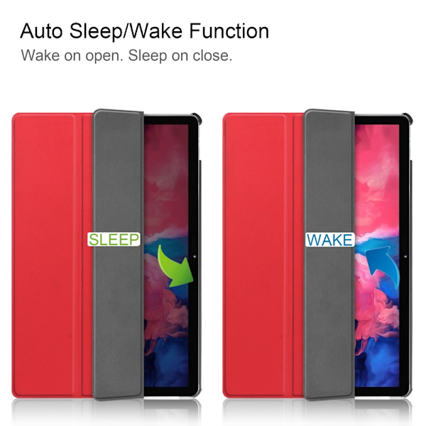 Lenovo Tab P11 / P11 Plus - Tri-Fold Läder Fodral - Röd Red Röd