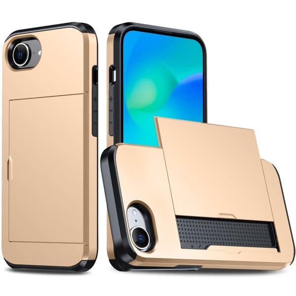 iPhone 17e / 16e Skal Hybrid Med Kortfack Guld