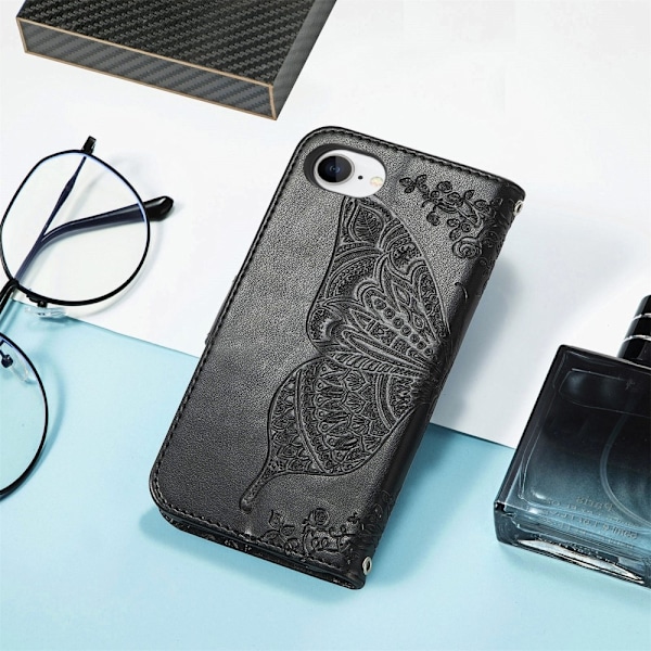 iPhone 16e Fodral Med Fjäril Tryck Svart