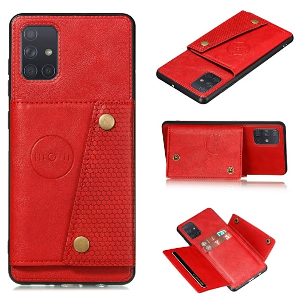 Samsung Galaxy A72 - Läder Skal Med Kortfack Och Magnet - Röd Red Röd