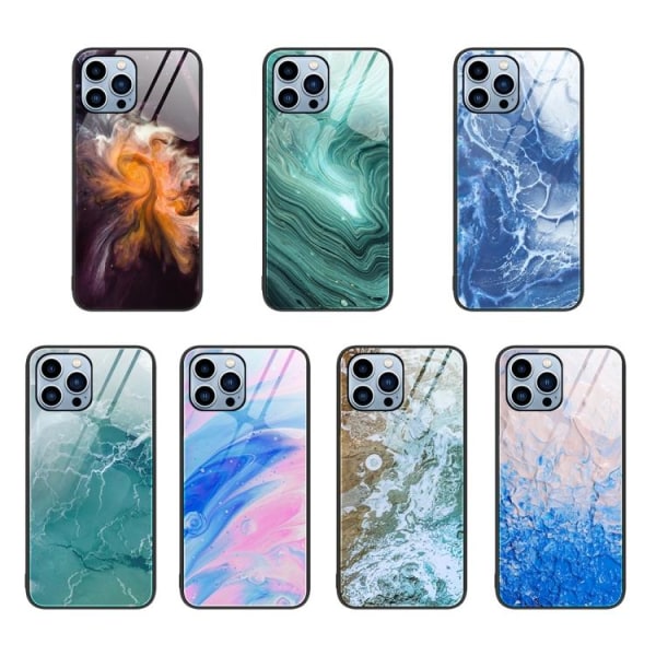 iPhone 15 Pro Skal Marmor Härdat Glas Blue Ocean