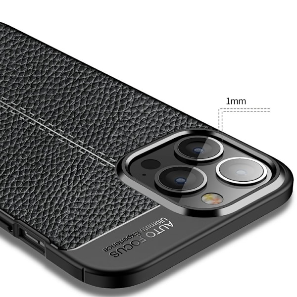 iPhone 13 Pro Max - Litchi Textur Skal - Svart