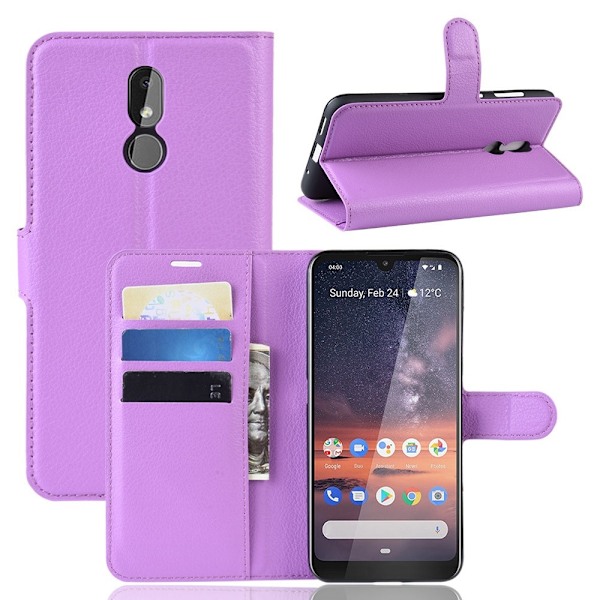 Nokia 3.2 - Litchi Plånboksfodral - Lila Purple Lila