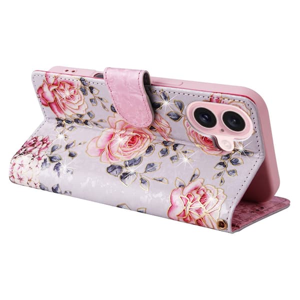 iPhone 16 Fodral RFID Läder Rosa Blommor