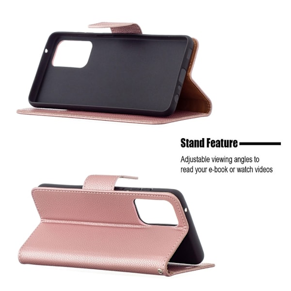 Samsung Galaxy A72 - Litchi Textur Läder Fodral - Roséguld Roséguld Roséguld