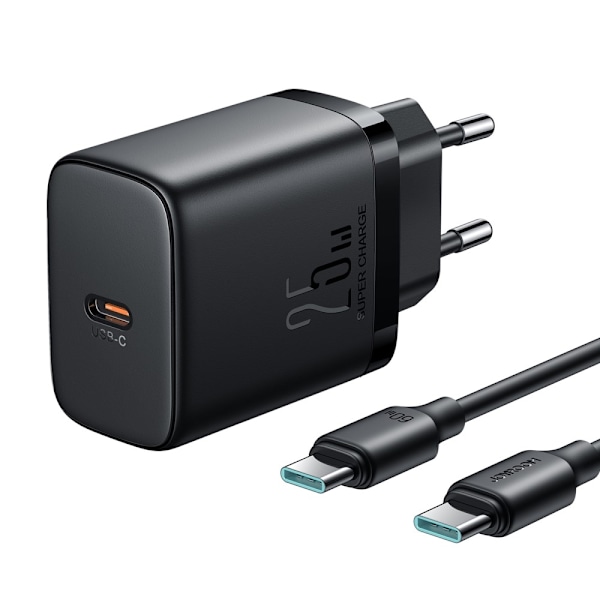 Joyroom 25W USB-C Snabbladdare + 1m 60W USB-C Kabel Svart