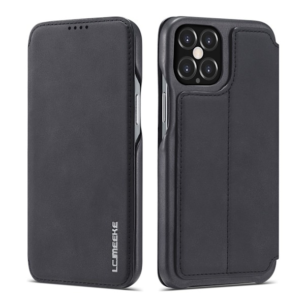 iPhone 12 / 12 Pro - LC.IMEEKE Retro Läder Fodral - Svart Black Svart