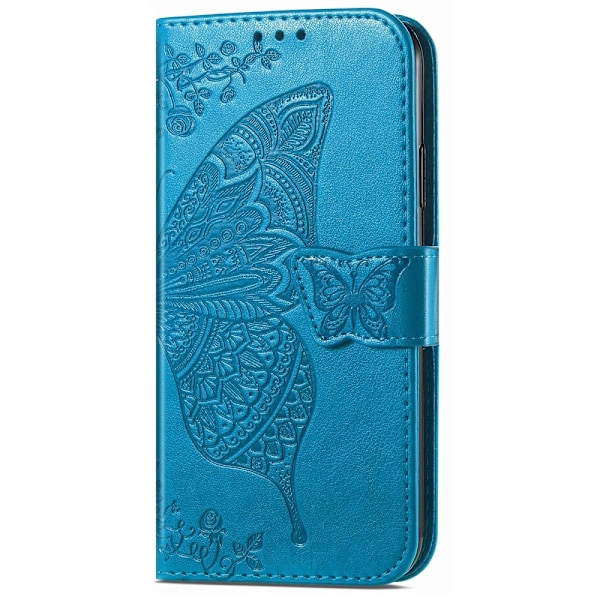 Xiaomi Redmi Note 14 5G Fodral Läder Fjäril Tryck Blå