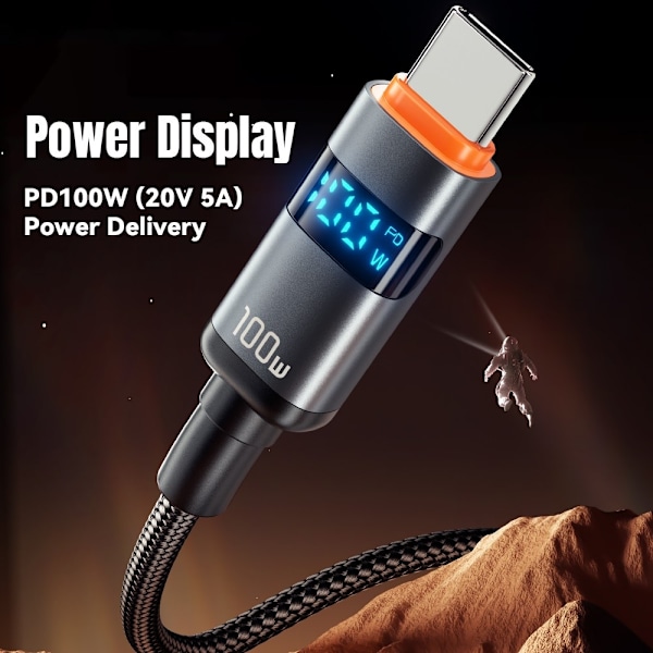 ESSAGER 2 m 100W 5A PD USB-C - USB-C Laddningskabel Svart