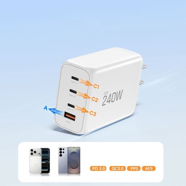 Tech-Protect 240W Väggladdare PD QC3.0 USB-C / USB-A Vit