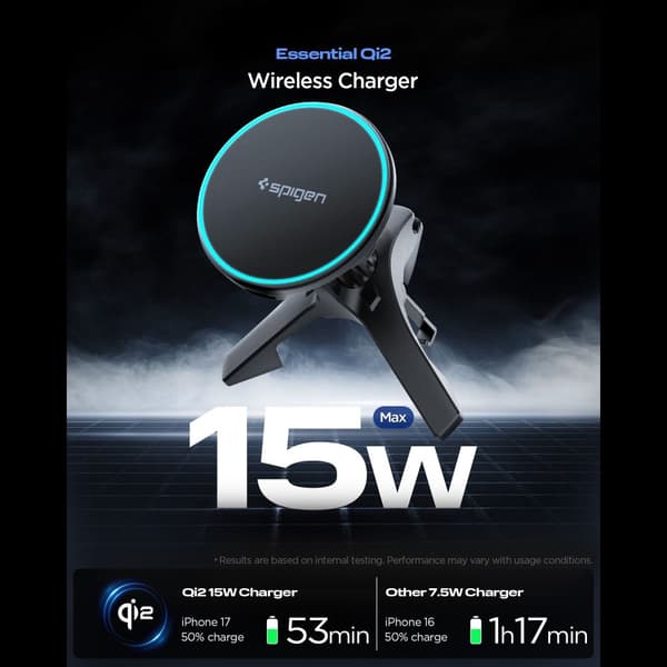 Spigen 15W Qi2 Magnetisk MagSafe Billaddare Essential Luftventil Svart
