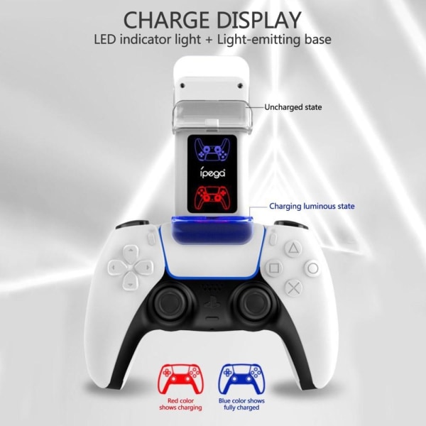 iPega LED Laddstation För 2x PS5 DualSense Handkontroller Vit