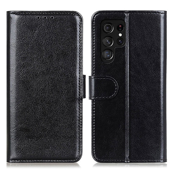 Samsung Galaxy S22 Ultra Fodral Crazy Horse Läder Svart