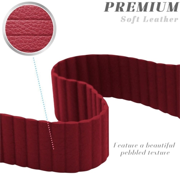 Magnetisk Loop Armband I Äkta Läder Apple Watch 44/42 mm Röd