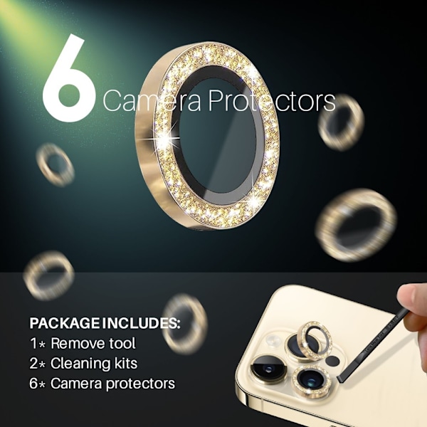 NORTHJO iPhone 15 Pro/Pro Max/14 Pro/Pro Max Linssskydd 2-PACK Glitter Guld