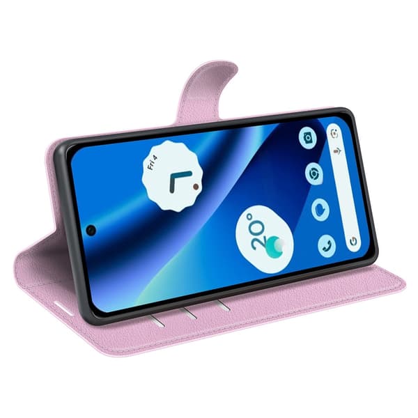 Google Pixel 10a Fodral Litchi Läder Ljus Rosa