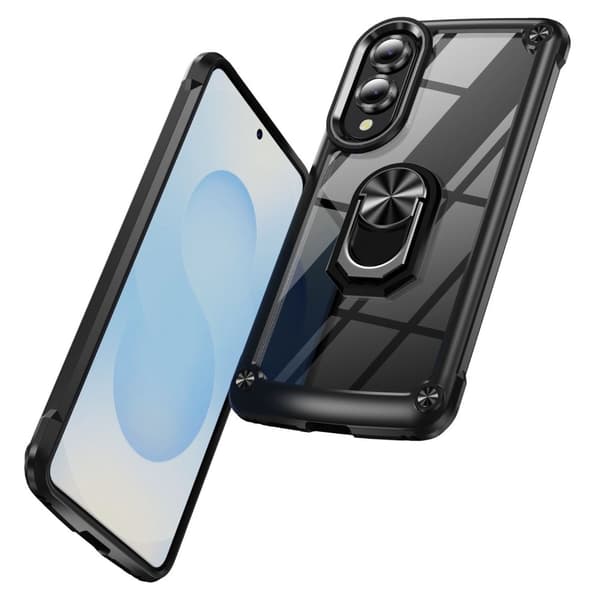 Samsung Galaxy S25 Edge Skal Shockproof Ring Hybrid Svart