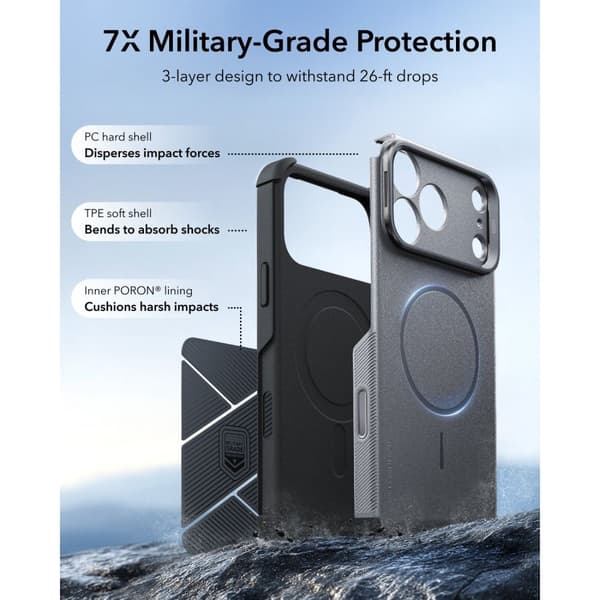 ESR iPhone 18 Pro / 17 Pro Skal MagSafe Cyber Tough Kickstand Grå