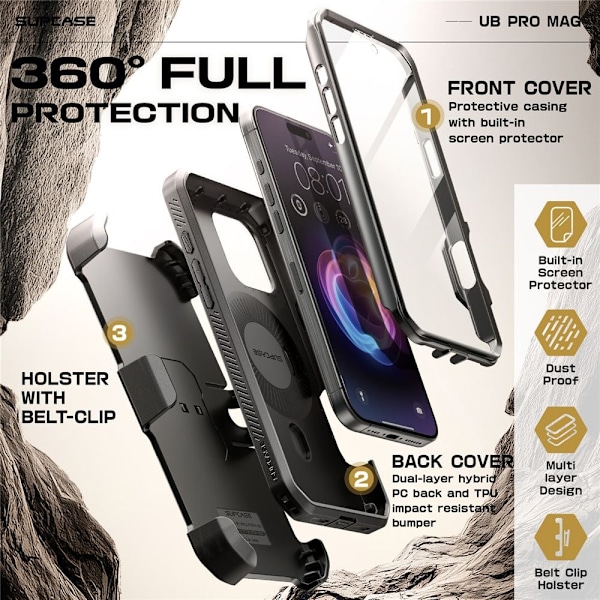 Supcase iPhone 16 Pro Max Skal MagSafe Unicorn Beetle Pro Svart