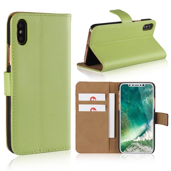 iPhone X/Xs - Fodral I Äkta Läder  - Grön Green Grön