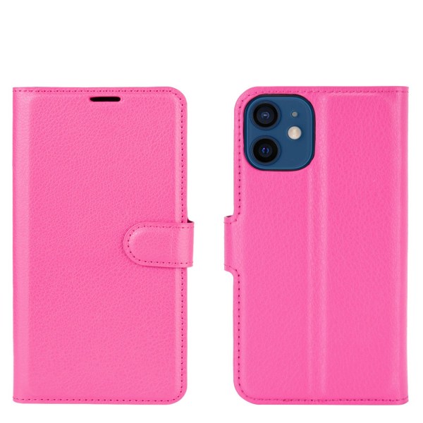 iPhone 12 Mini - Litchi Textur Fodral - Rosa Pink Rosa