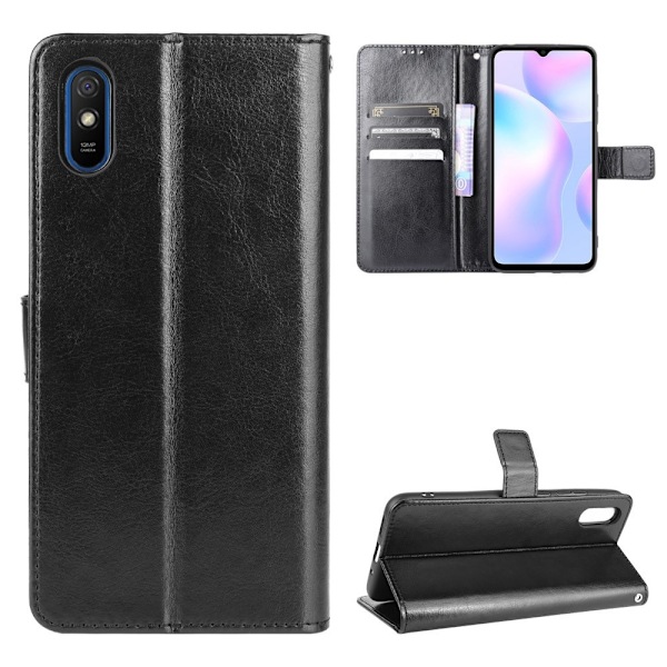 Xiaomi Redmi 9A - Crazy Horse Fodral - Svart Black Svart
