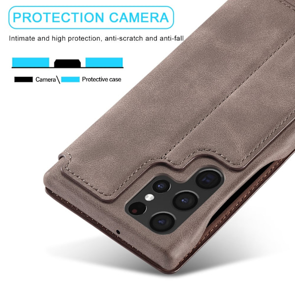 LC.IMEEKE Samsung Galaxy S22 Ultra Fodral Retro Läder Brun