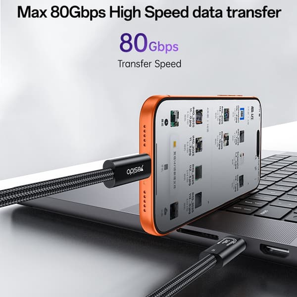 YESIDO 1m Thunderbolt 5 Kabel USB-C - USB-C 240W Svart