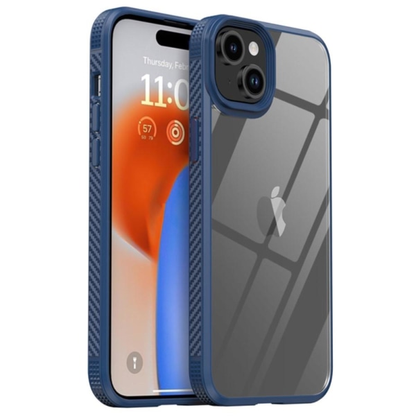 IPAKY iPhone 15 Plus Skal Hybrid Kolfiber Anti-Slip Blå