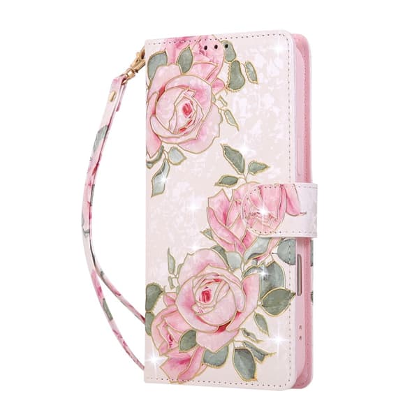 iPhone 17 Pro Max Fodral RFID Läder Rosa Blommor
