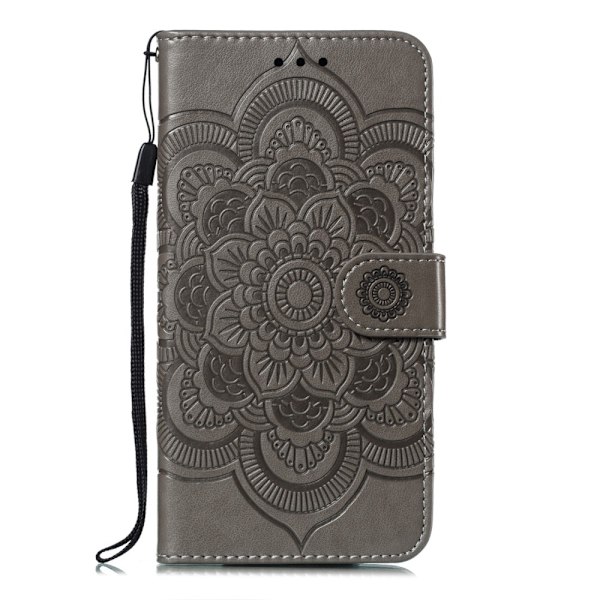 iPhone X/Xs - Mandala Läder Fodral - Grå Grey Grå