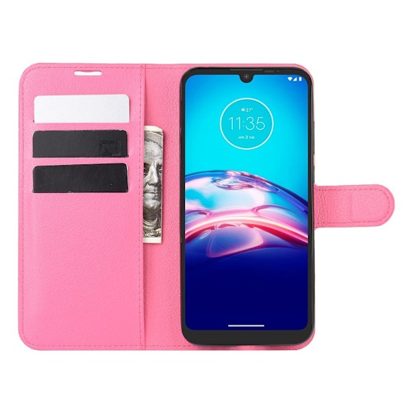 Motorola Moto E6s (2020) - Litchi Plånboksfodral - Rosa Pink Rosa