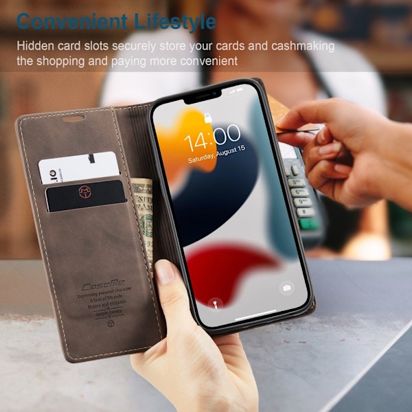 iPhone 13 Pro - CASEME Retro Läder Fodral - Mörk Brun