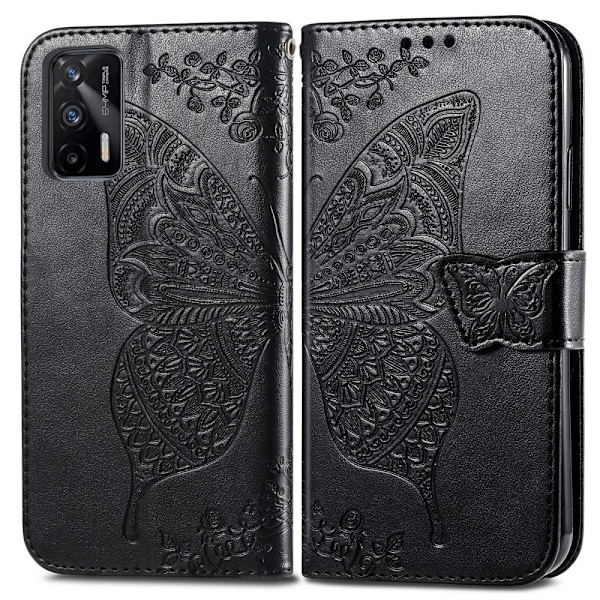 Realme GT 5G - Butterfly Läder Fodral - Svart