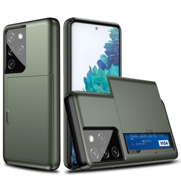 Samsung Galaxy S21 Ultra - Hybrid Skal Med Kortfack - Grön Green Grön