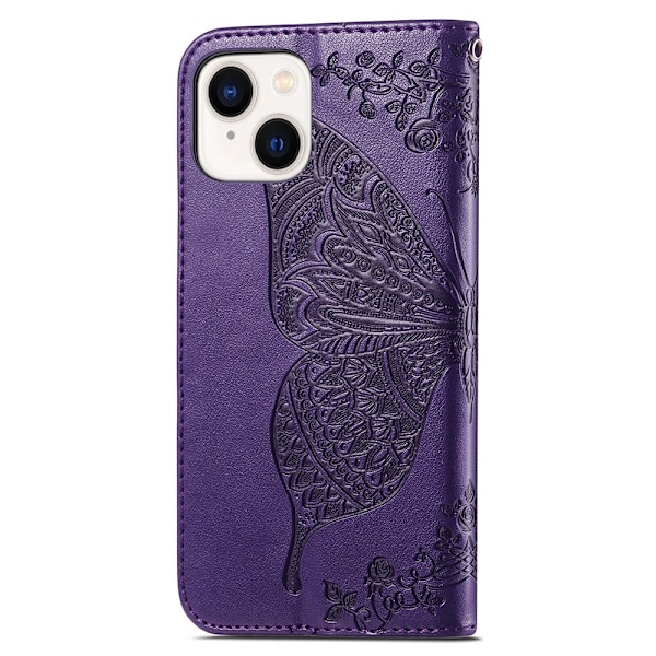 iPhone 15 Plus Fodral Med Fjäril Tryck Lila