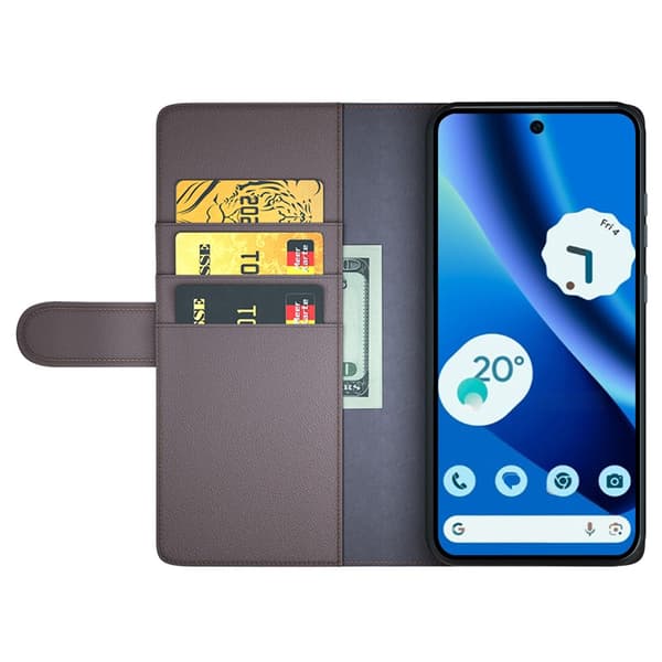 Google Pixel 10a Fodral Premium Äkta Läder Brun