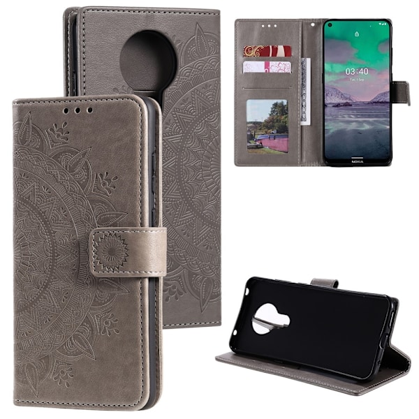 Nokia 3.4 - Mandala Läder Fodral - Grå Grey Grå