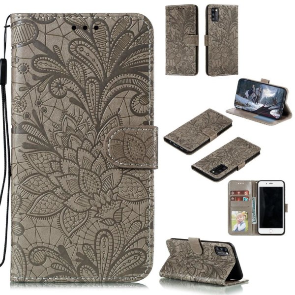 Samsung Galaxy A41 - Flower Plånboksfodral - Grå Grey Grå